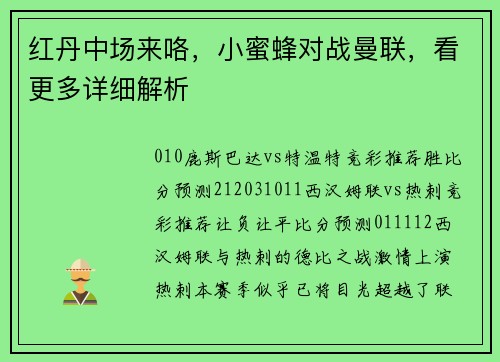 红丹中场来咯，小蜜蜂对战曼联，看更多详细解析